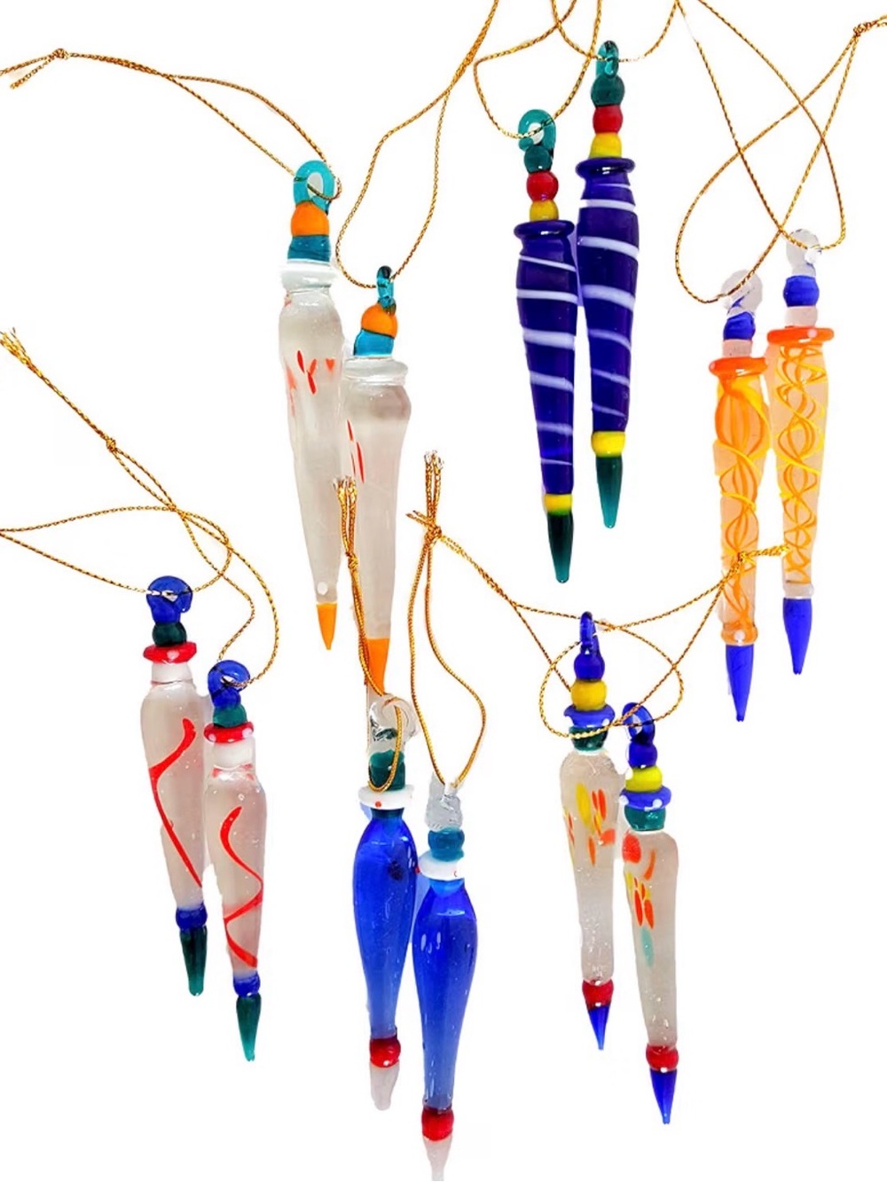 Whimsical Hanging Glass Icicle Ornaments 12ct- NEW
